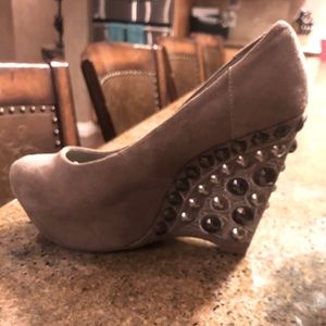 Grey Studded Heeled Wedges. Size 7.5